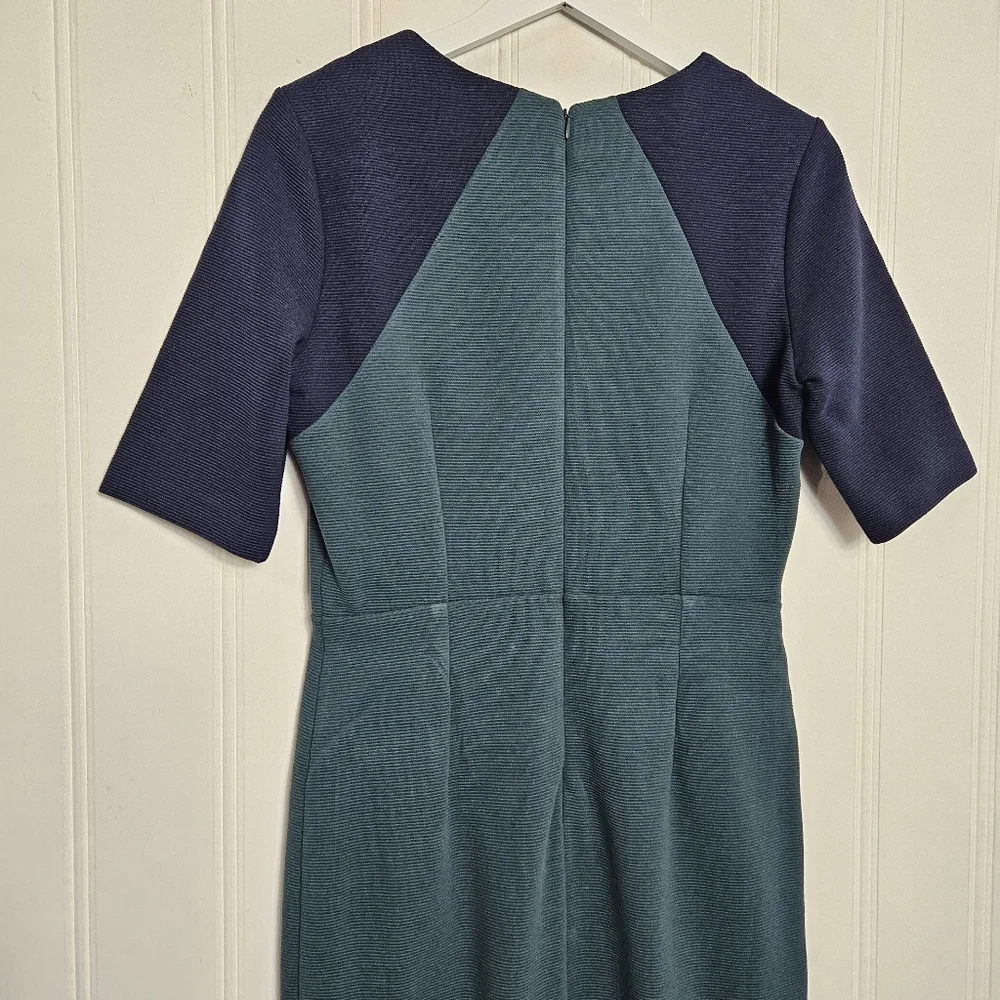 Boden Poppy Ponte Colorblock Dress 6L Green Navy Sheath Work Career Midi